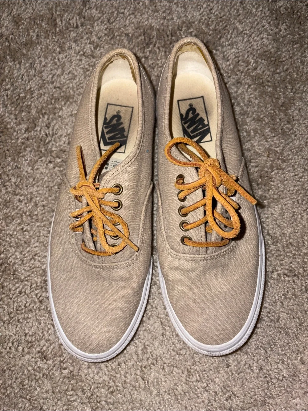 Vans Canvas Low-Top Sneakers in Beige with Mustard Laces